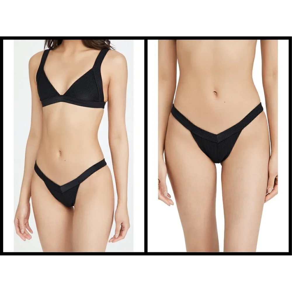 💕FRANKIE'S BIKINIS💕 Grace Cheeky Ribbed Bikini BOTTOM ~ Black XL NWT